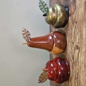 Rustic Wooden Carved Fruit Bowls Set with Lids